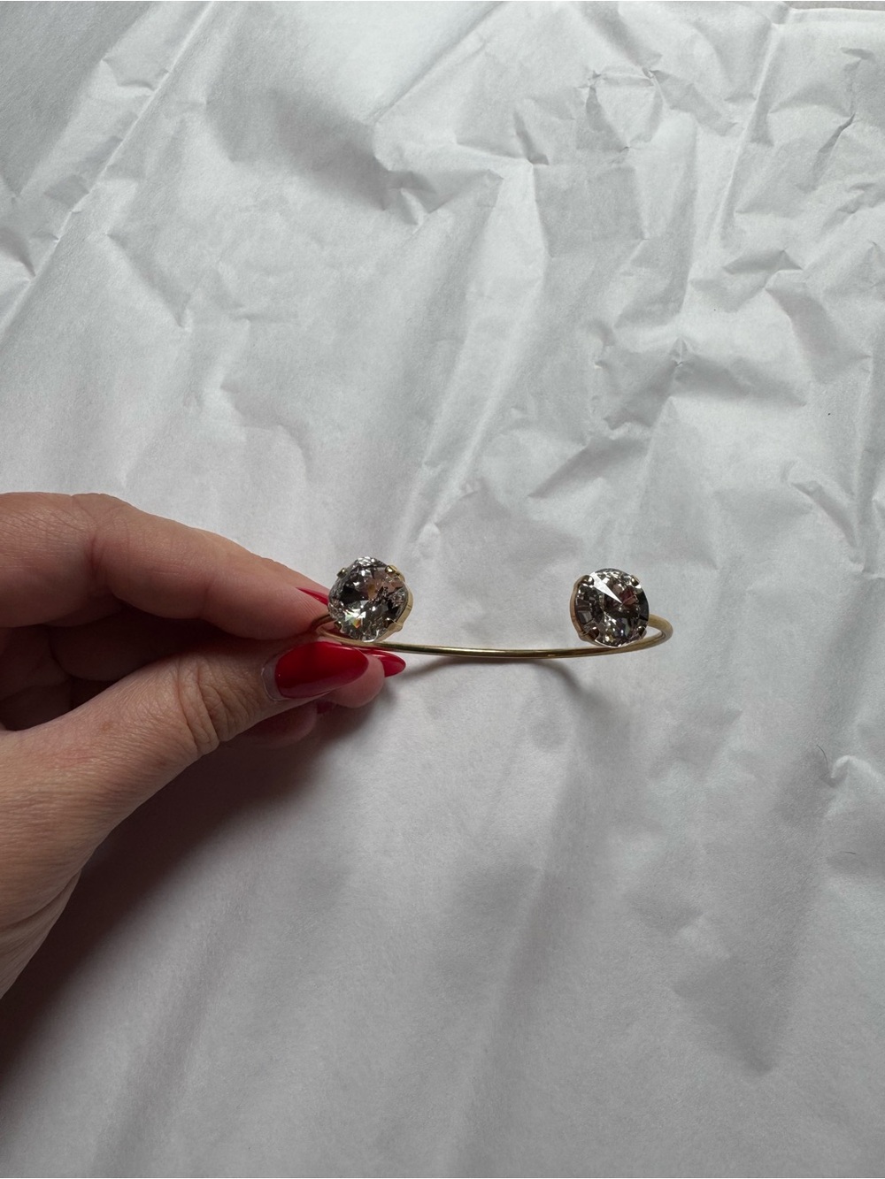 Gold Open Cuff Bracelet with Clear Crystal Ends - Women Jewelry